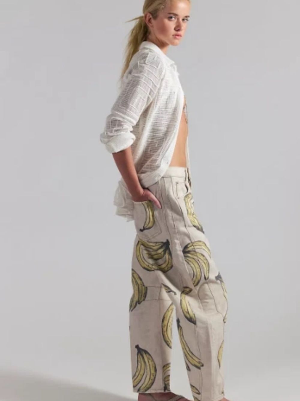 NWT FREE PEOPLE We The Free Good Luck Printed Barrel Jeans - Go Bananas - Picture 2 of 13